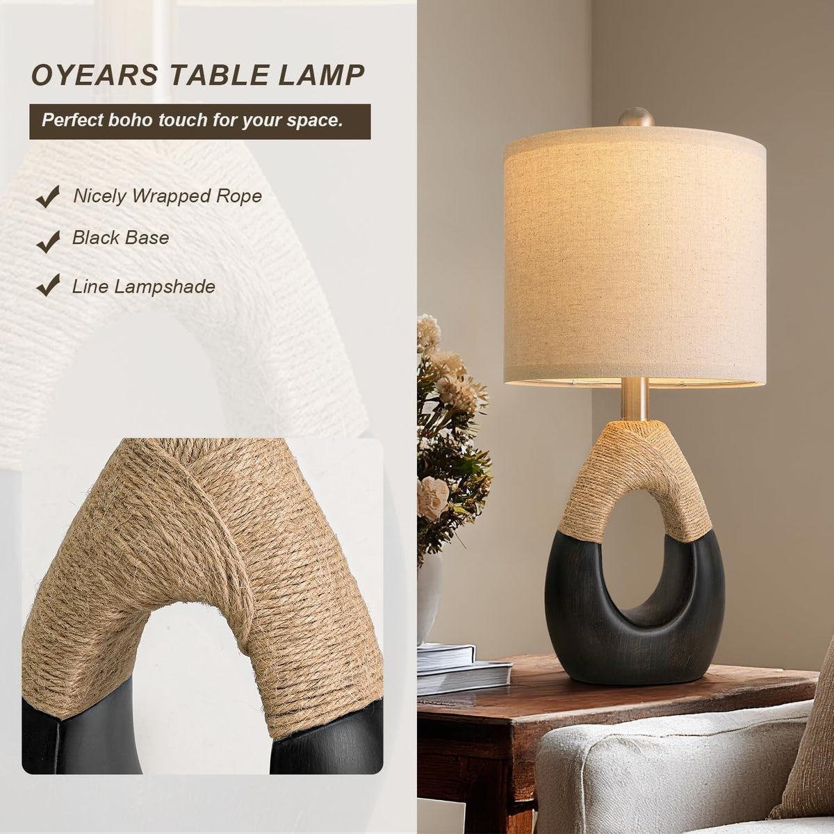 19'' Small Boho Table Lamps for Bedroom Set of 2 for Bedside