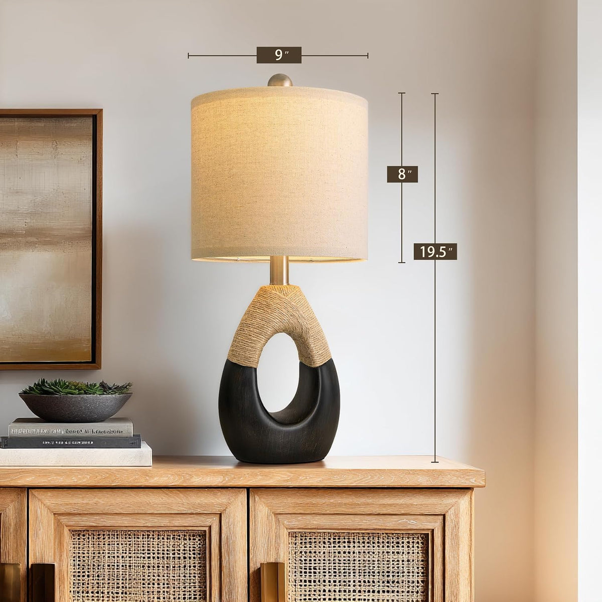 19'' Small Boho Table Lamps for Bedroom Set of 2 for Bedside