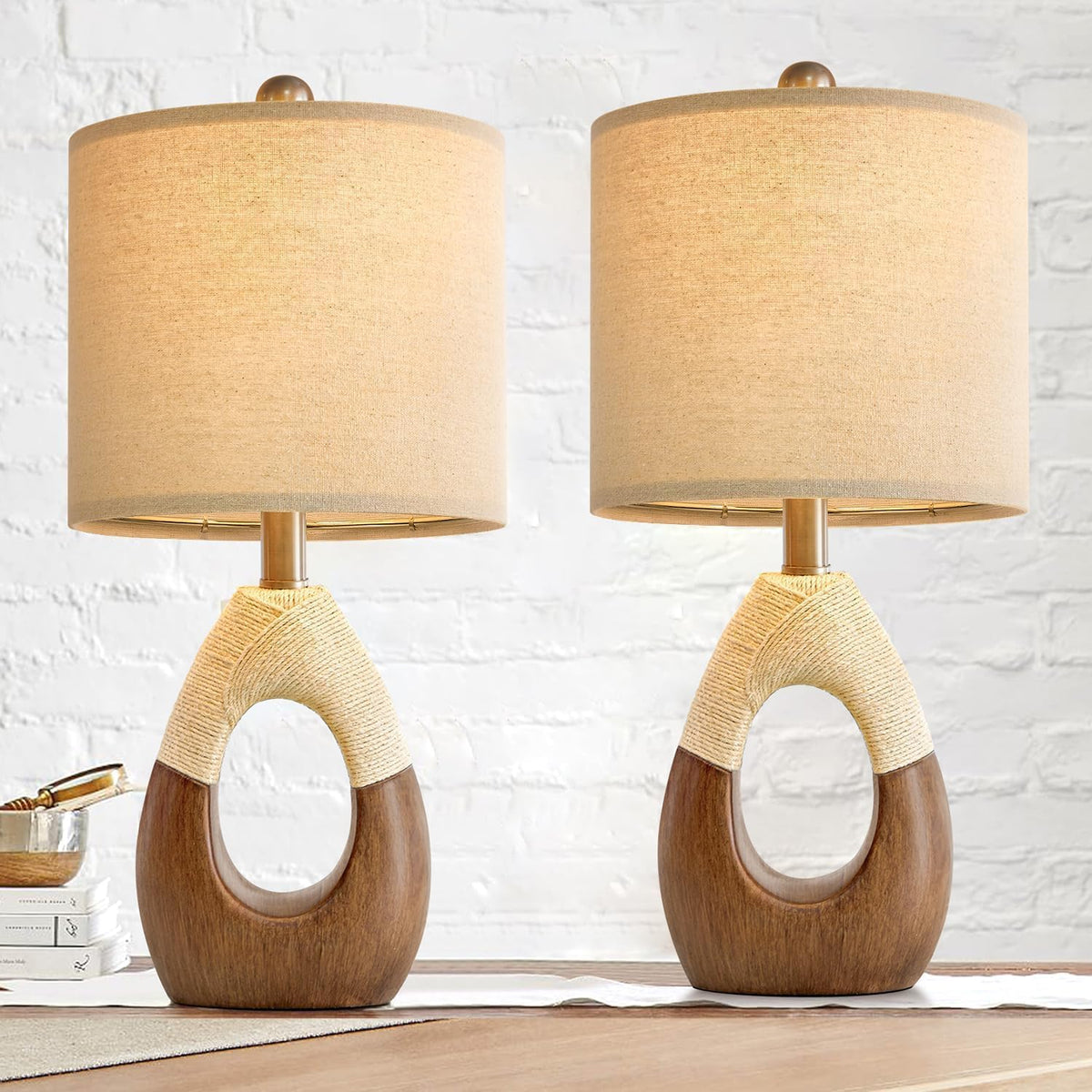 19'' Small Boho Table Lamps for Bedroom Set of 2 for Bedside