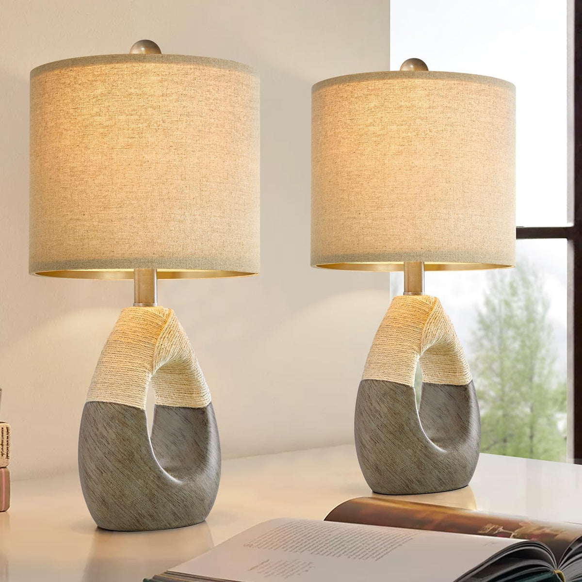 19'' Small Boho Table Lamps for Bedroom Set of 2 for Bedside