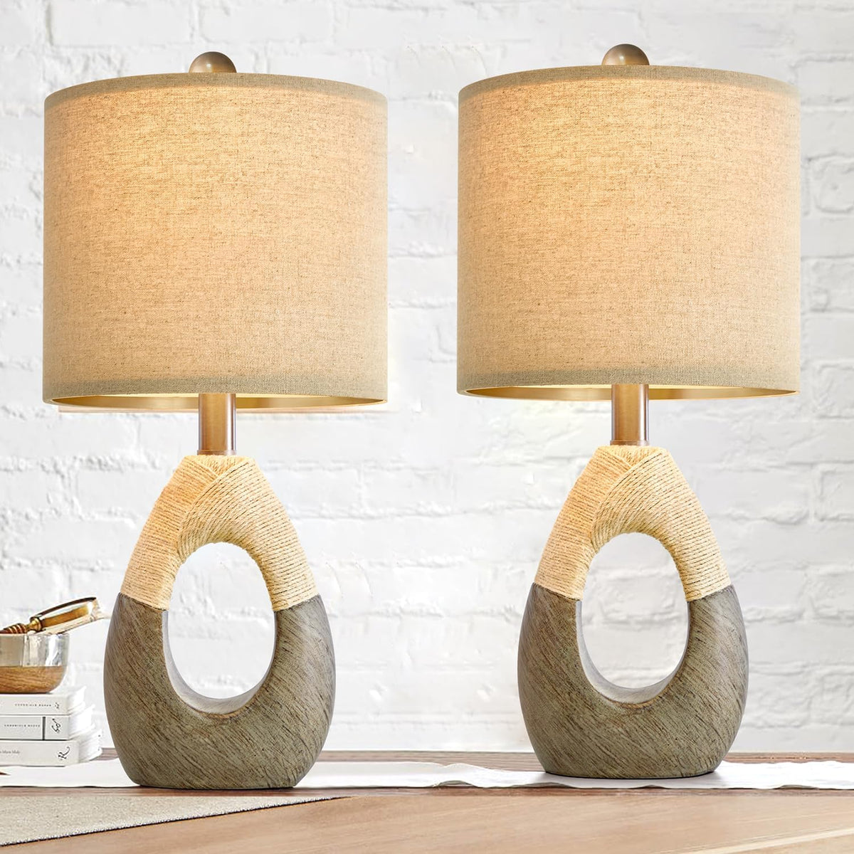 19'' Small Boho Table Lamps for Bedroom Set of 2 for Bedside