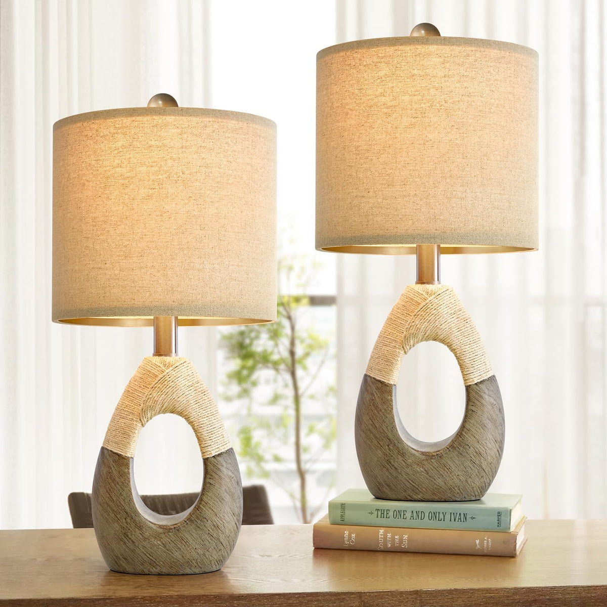 19'' Small Boho Table Lamps for Bedroom Set of 2 for Bedside