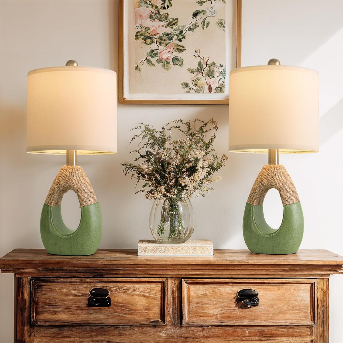 19'' Small Boho Table Lamps for Bedroom Set of 2 for Bedside