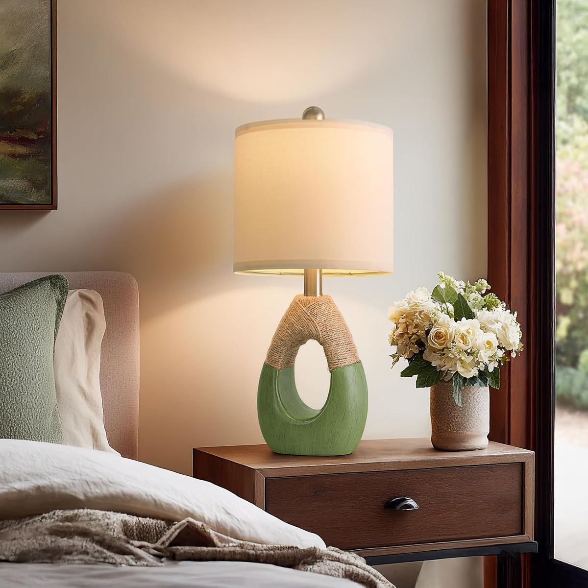 19'' Small Boho Table Lamps for Bedroom Set of 2 for Bedside