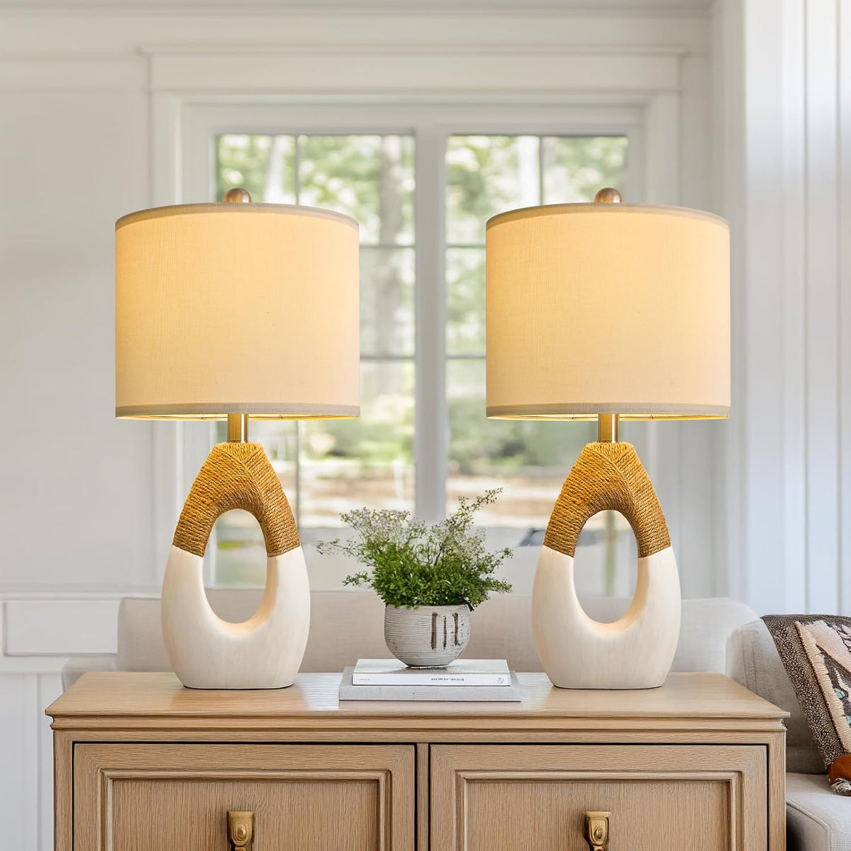 19'' Small Boho Table Lamps for Bedroom Set of 2 for Bedside
