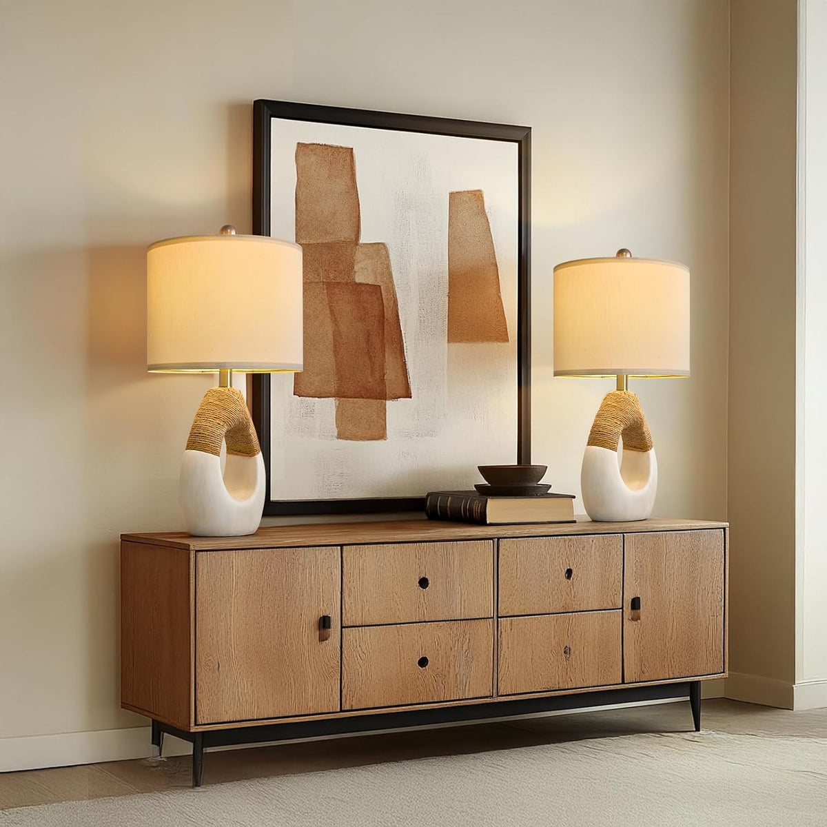 19'' Small Boho Table Lamps for Bedroom Set of 2 for Bedside
