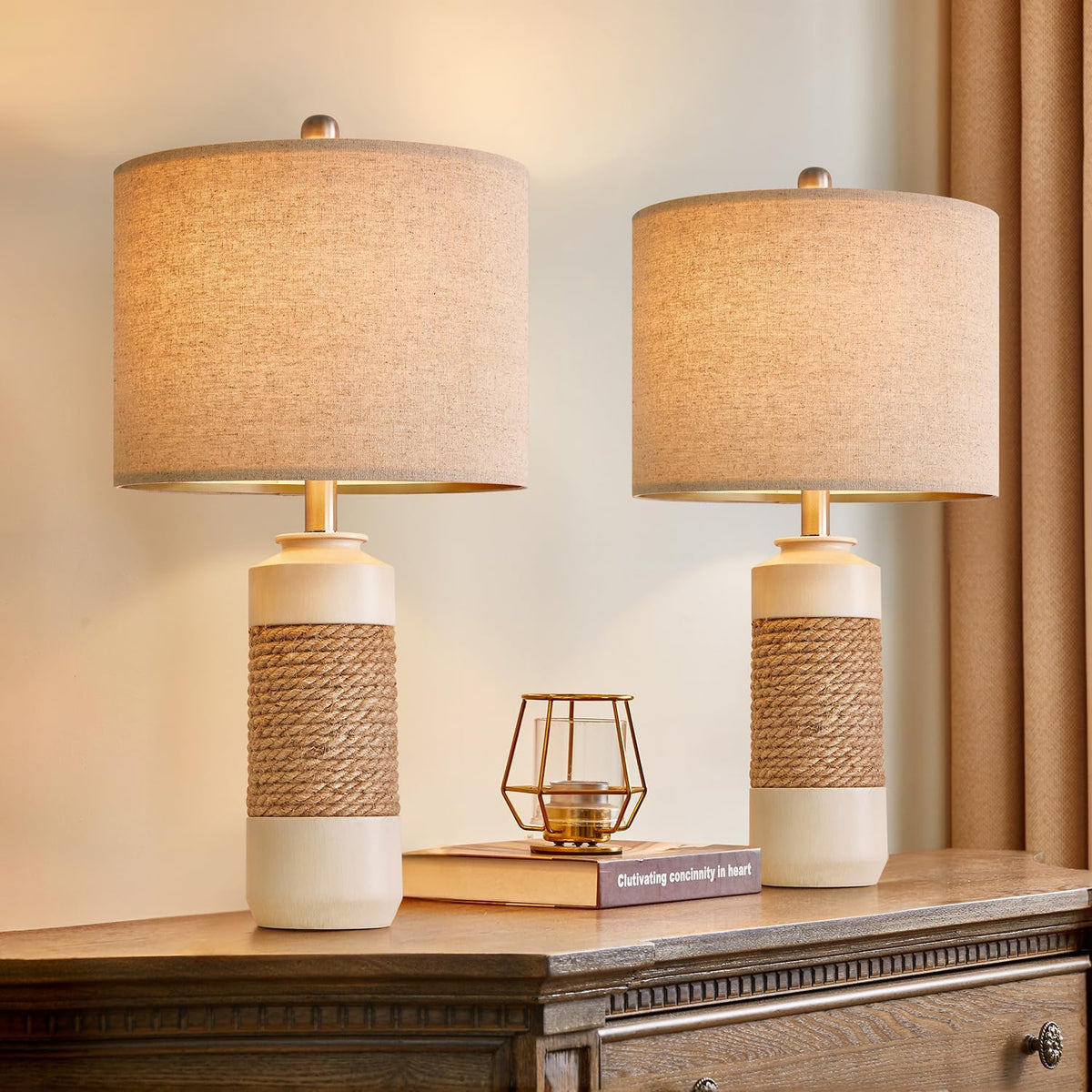 19'' Small Boho Table Lamps for Bedroom Set of 2 for Bedside