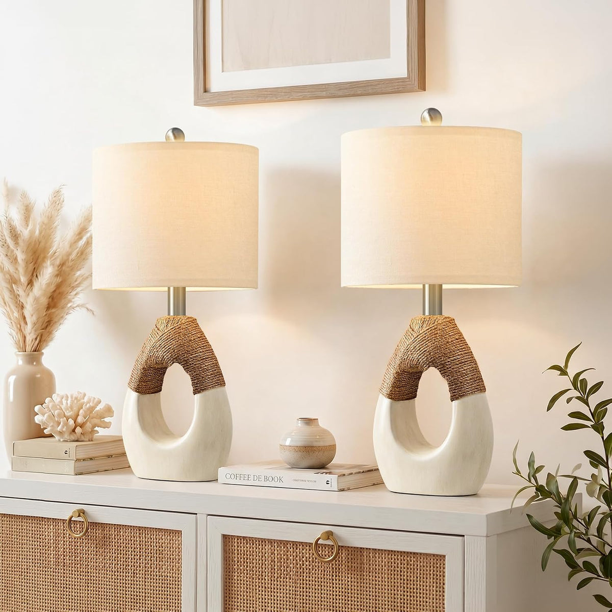 19'' Small Boho Table Lamps for Bedroom Set of 2 for Bedside
