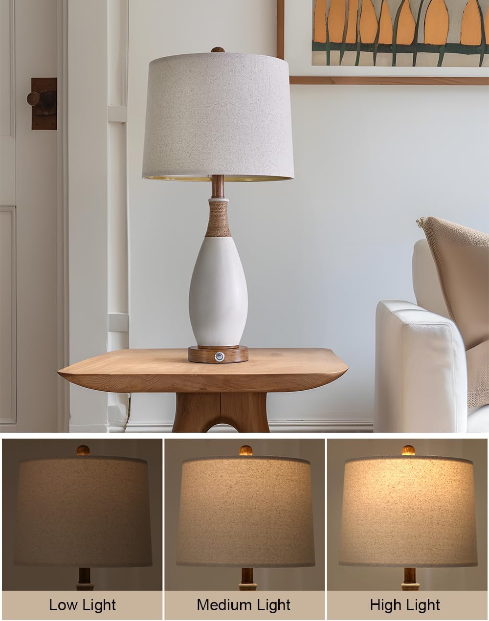 19'' Small Boho Table Lamps for Bedroom Set of 2 for Bedside