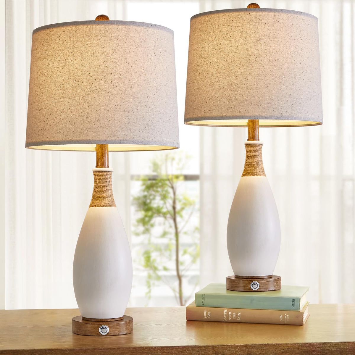 19'' Small Boho Table Lamps for Bedroom Set of 2 for Bedside