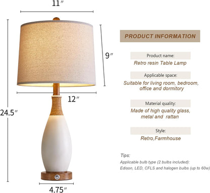 19'' Small Boho Table Lamps for Bedroom Set of 2 for Bedside