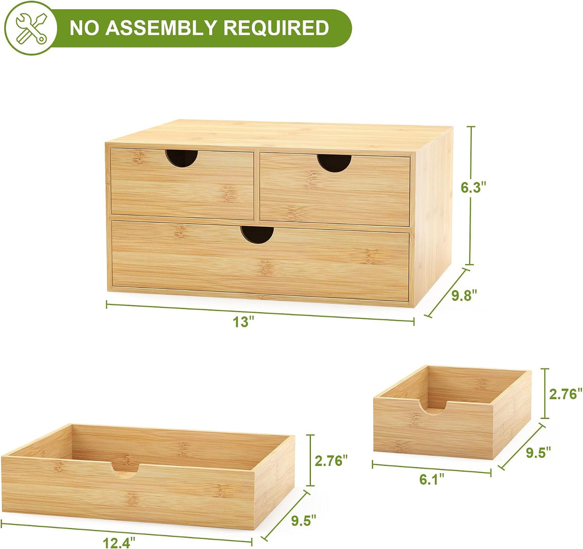 Bamboo Desk Drawer Organizer, Large Desktop Organizer with Drawers Tabletop Storage Organization Box for Office Home Toiletries Supplies Vanity, No Assembly Required (2 Drawer with Shelf)