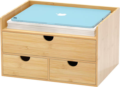 Bamboo Desk Drawer Organizer, Large Desktop Organizer with Drawers Tabletop Storage Organization Box for Office Home Toiletries Supplies Vanity, No Assembly Required (2 Drawer with Shelf)