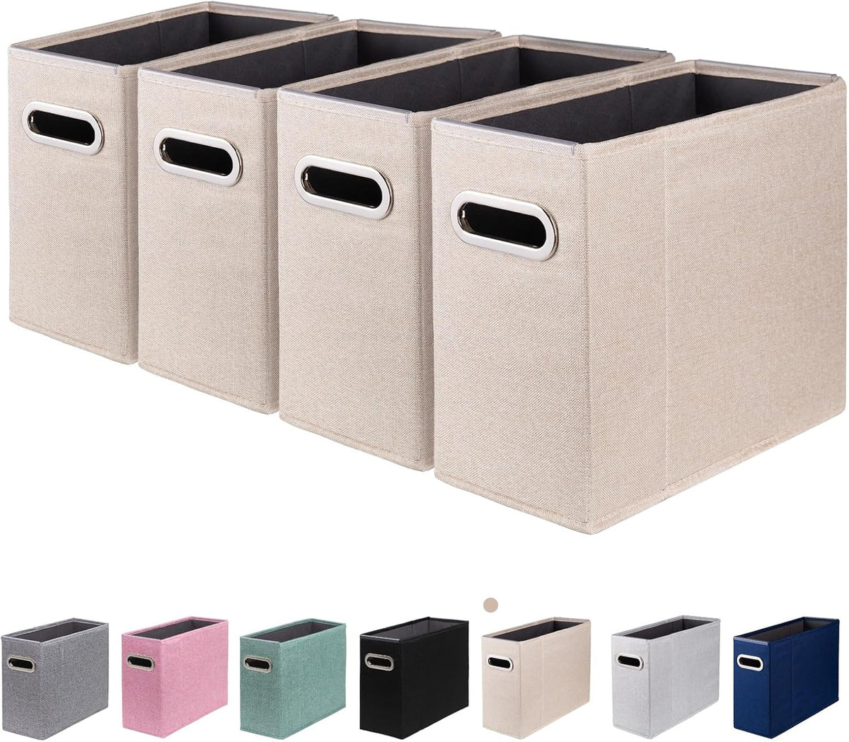 Letter Size File Organizer, File Folders Organizer, Fabric Storage Box, Collapsible Paper Organizer with Metal Handle, Smooth PVC Rails, Only Box (Beige)