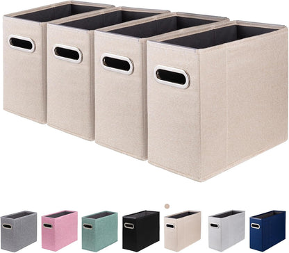 Letter Size File Organizer, File Folders Organizer, Fabric Storage Box, Collapsible Paper Organizer with Metal Handle, Smooth PVC Rails, Only Box (Beige)