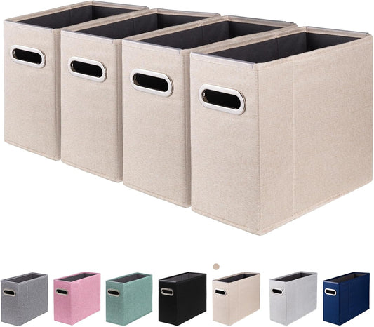 Letter Size File Organizer, File Folders Organizer, Fabric Storage Box, Collapsible Paper Organizer with Metal Handle, Smooth PVC Rails, Only Box (Beige)