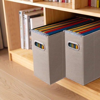 Letter Size File Organizer, File Folders Organizer, Fabric Storage Box, Collapsible Paper Organizer with Metal Handle, Smooth PVC Rails, Only Box (Beige)