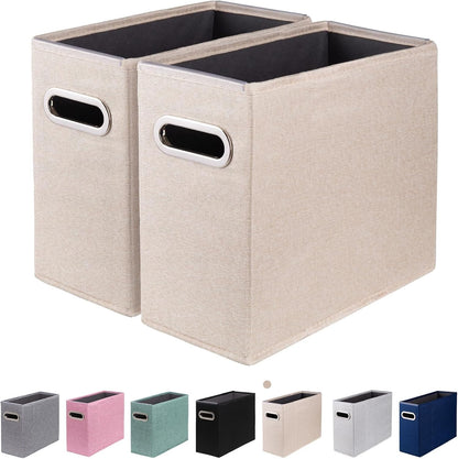 Letter Size File Organizer, File Folders Organizer, Fabric Storage Box, Collapsible Paper Organizer with Metal Handle, Smooth PVC Rails, Only Box (Beige)
