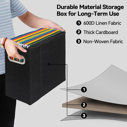 Letter Size File Organizer, File Folders Organizer, Fabric Storage Box, Collapsible Paper Organizer with Metal Handle, Smooth PVC Rails, Only Box (Beige)