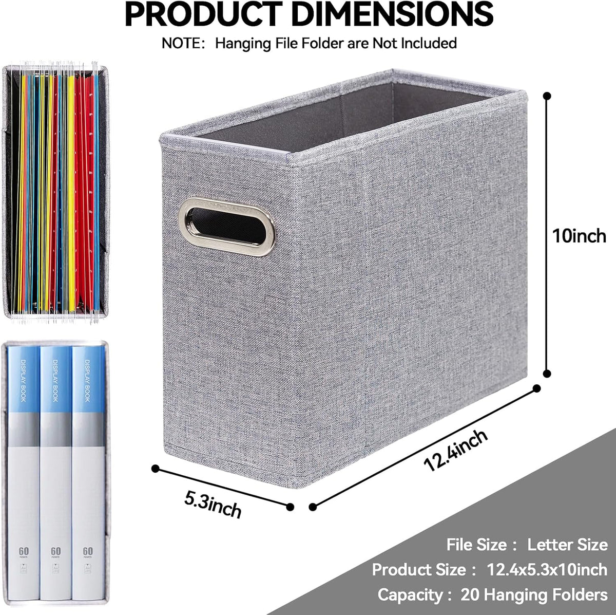 Letter Size File Organizer, File Folders Organizer, Fabric Storage Box, Collapsible Paper Organizer with Metal Handle, Smooth PVC Rails, Only Box (Beige)