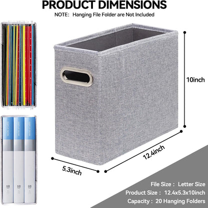 Letter Size File Organizer, File Folders Organizer, Fabric Storage Box, Collapsible Paper Organizer with Metal Handle, Smooth PVC Rails, Only Box (Beige)