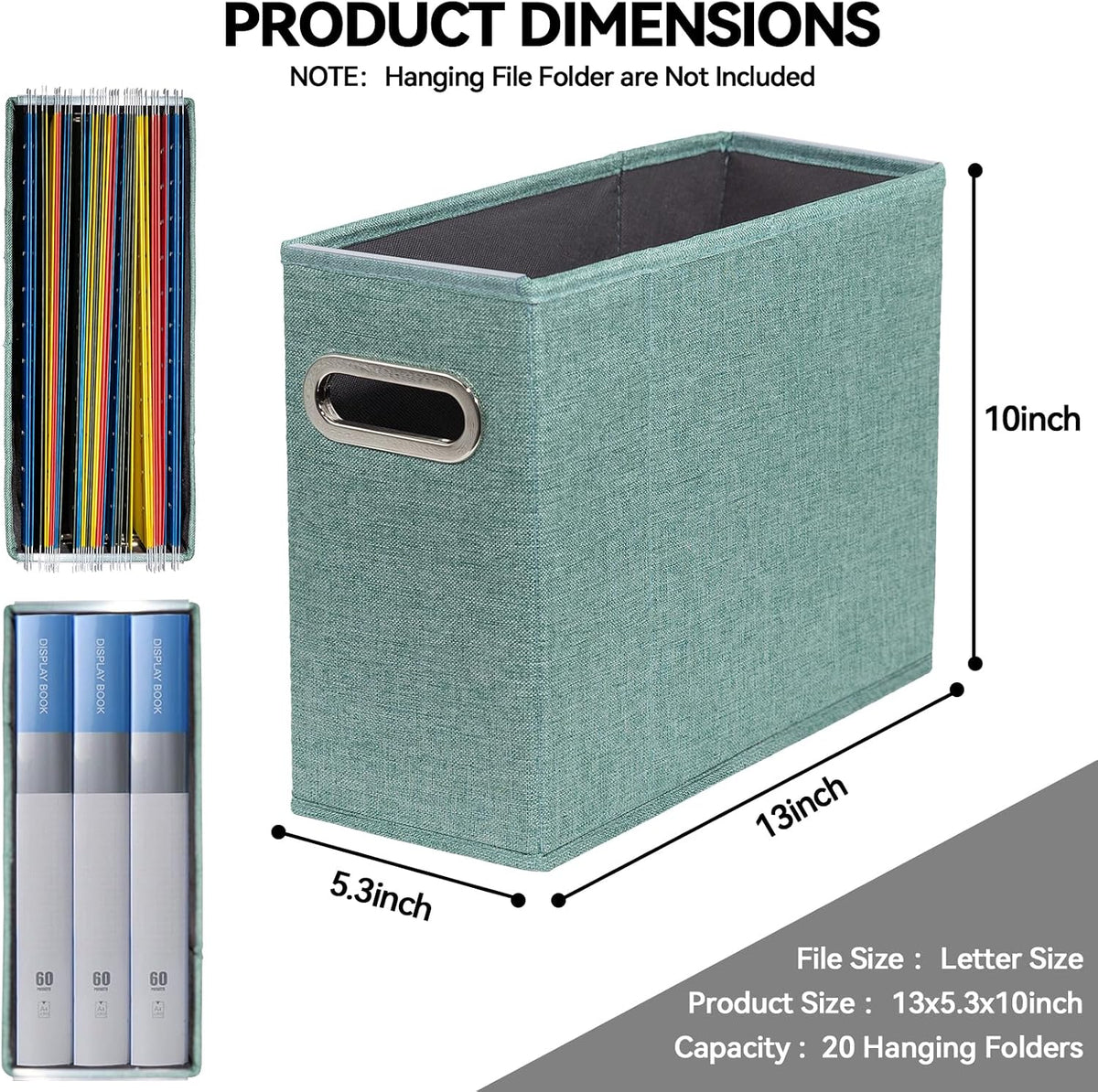 Letter Size File Organizer, File Folders Organizer, Fabric Storage Box, Collapsible Paper Organizer with Metal Handle, Smooth PVC Rails, Only Box (Beige)