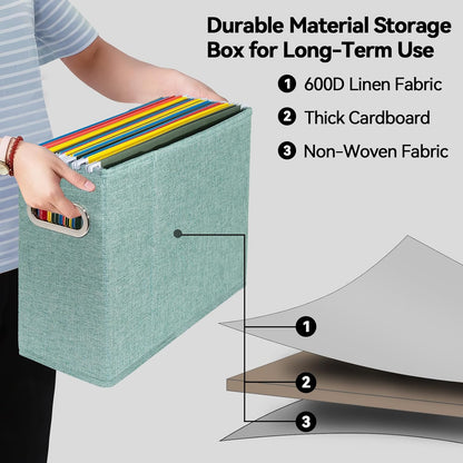 Letter Size File Organizer, File Folders Organizer, Fabric Storage Box, Collapsible Paper Organizer with Metal Handle, Smooth PVC Rails, Only Box (Beige)