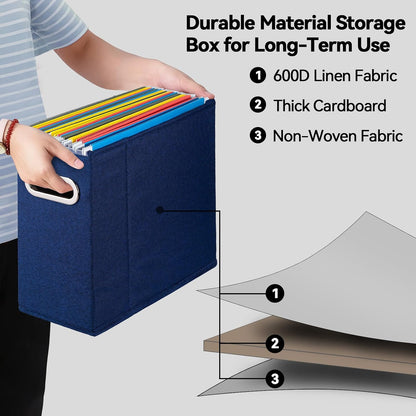 Letter Size File Organizer, File Folders Organizer, Fabric Storage Box, Collapsible Paper Organizer with Metal Handle, Smooth PVC Rails, Only Box (Beige)
