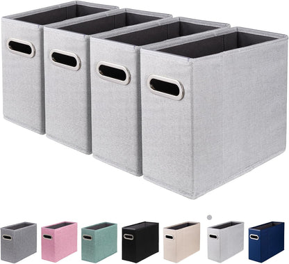 Letter Size File Organizer, File Folders Organizer, Fabric Storage Box, Collapsible Paper Organizer with Metal Handle, Smooth PVC Rails, Only Box (Beige)