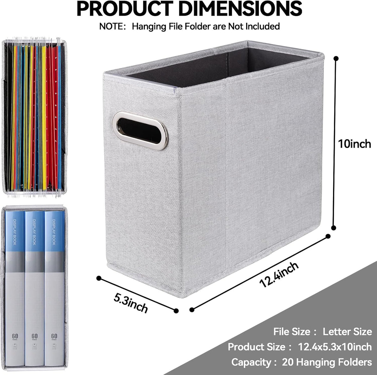 Letter Size File Organizer, File Folders Organizer, Fabric Storage Box, Collapsible Paper Organizer with Metal Handle, Smooth PVC Rails, Only Box (Beige)
