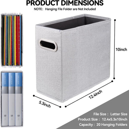 Letter Size File Organizer, File Folders Organizer, Fabric Storage Box, Collapsible Paper Organizer with Metal Handle, Smooth PVC Rails, Only Box (Beige)
