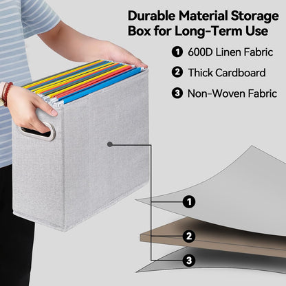 Letter Size File Organizer, File Folders Organizer, Fabric Storage Box, Collapsible Paper Organizer with Metal Handle, Smooth PVC Rails, Only Box (Beige)