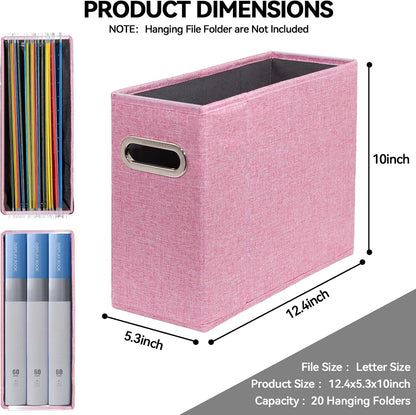 Letter Size File Organizer, File Folders Organizer, Fabric Storage Box, Collapsible Paper Organizer with Metal Handle, Smooth PVC Rails, Only Box (Beige)