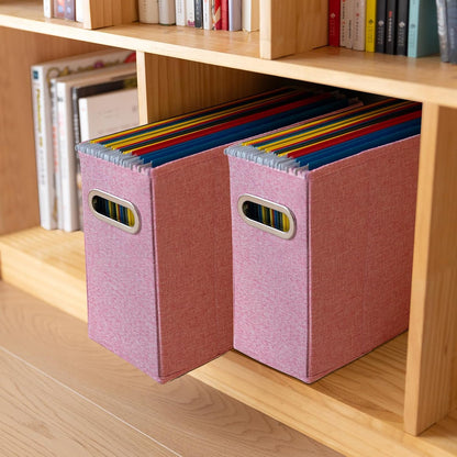 Letter Size File Organizer, File Folders Organizer, Fabric Storage Box, Collapsible Paper Organizer with Metal Handle, Smooth PVC Rails, Only Box (Beige)