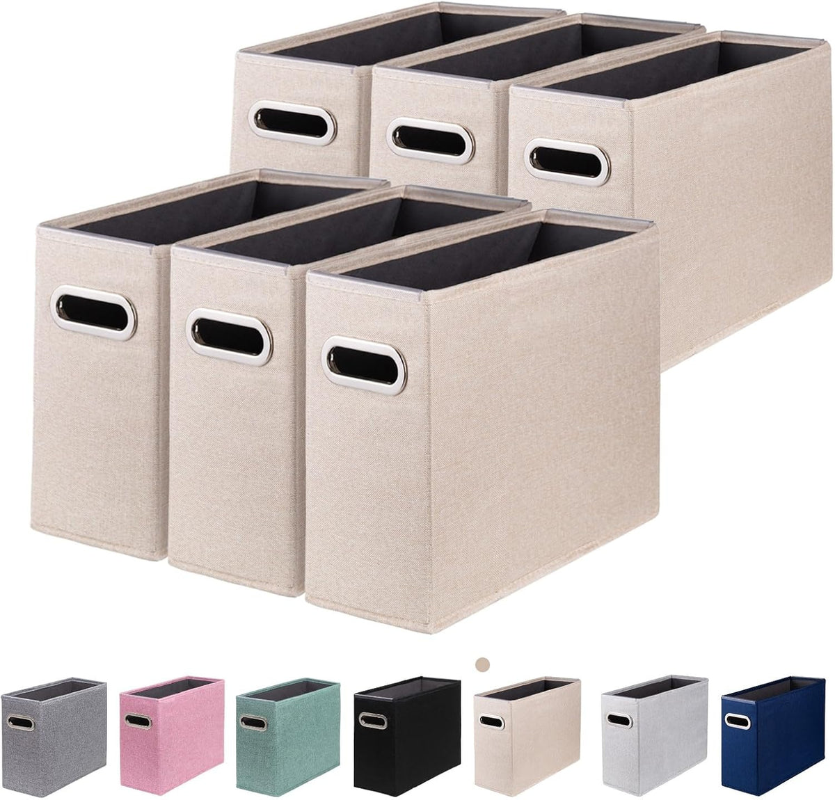 Letter Size File Organizer, File Folders Organizer, Fabric Storage Box, Collapsible Paper Organizer with Metal Handle, Smooth PVC Rails, Only Box (Beige)