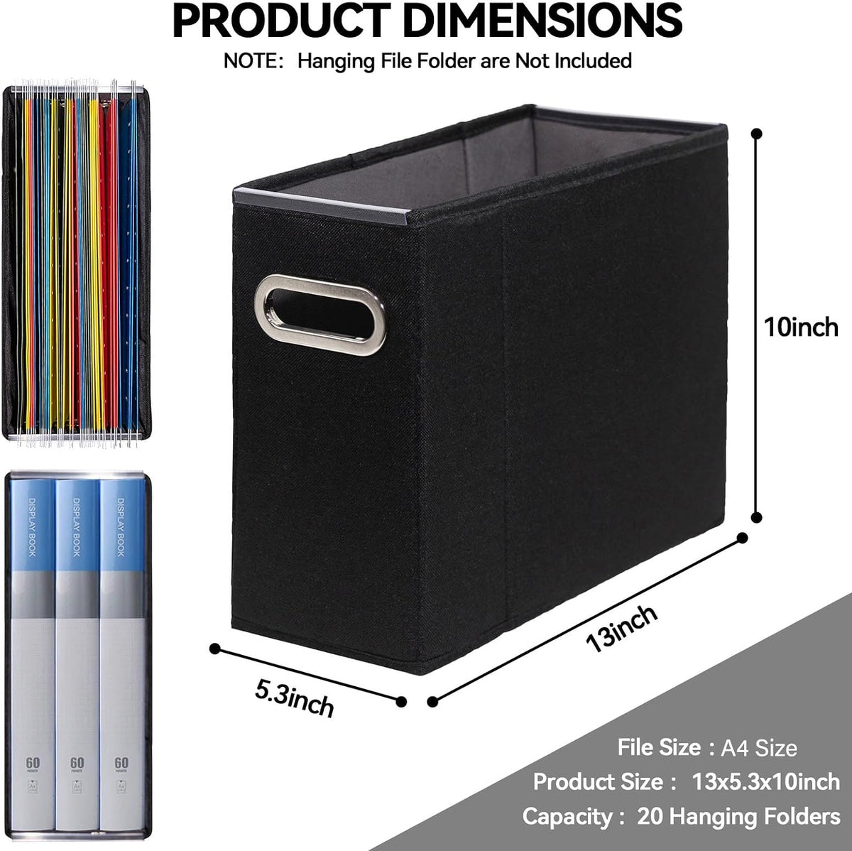 Letter Size File Organizer, File Folders Organizer, Fabric Storage Box, Collapsible Paper Organizer with Metal Handle, Smooth PVC Rails, Only Box (Beige)