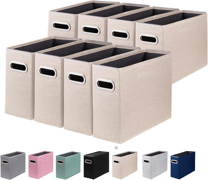 Letter Size File Organizer, File Folders Organizer, Fabric Storage Box, Collapsible Paper Organizer with Metal Handle, Smooth PVC Rails, Only Box (Beige)