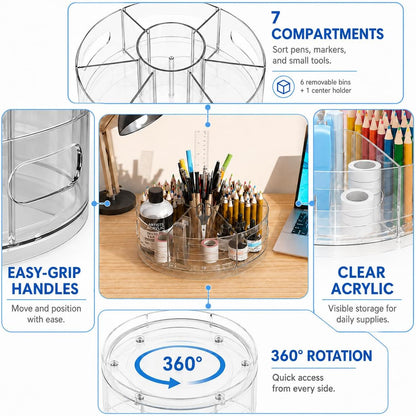CraftGenes Clear Rotating Organizer, Acrylic Pen Holder, Marker Organizer