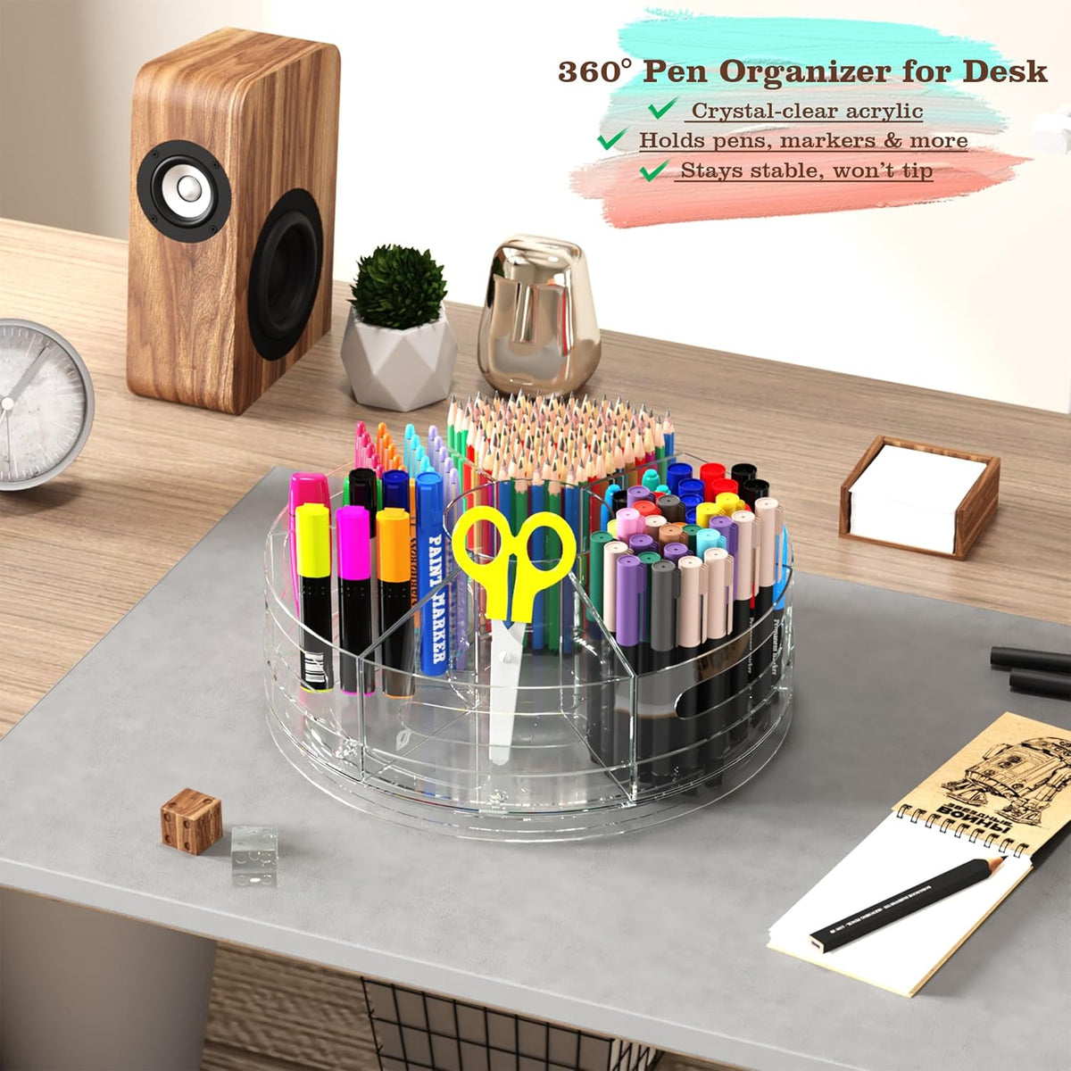 CraftGenes Clear Rotating Organizer, Acrylic Pen Holder, Marker Organizer