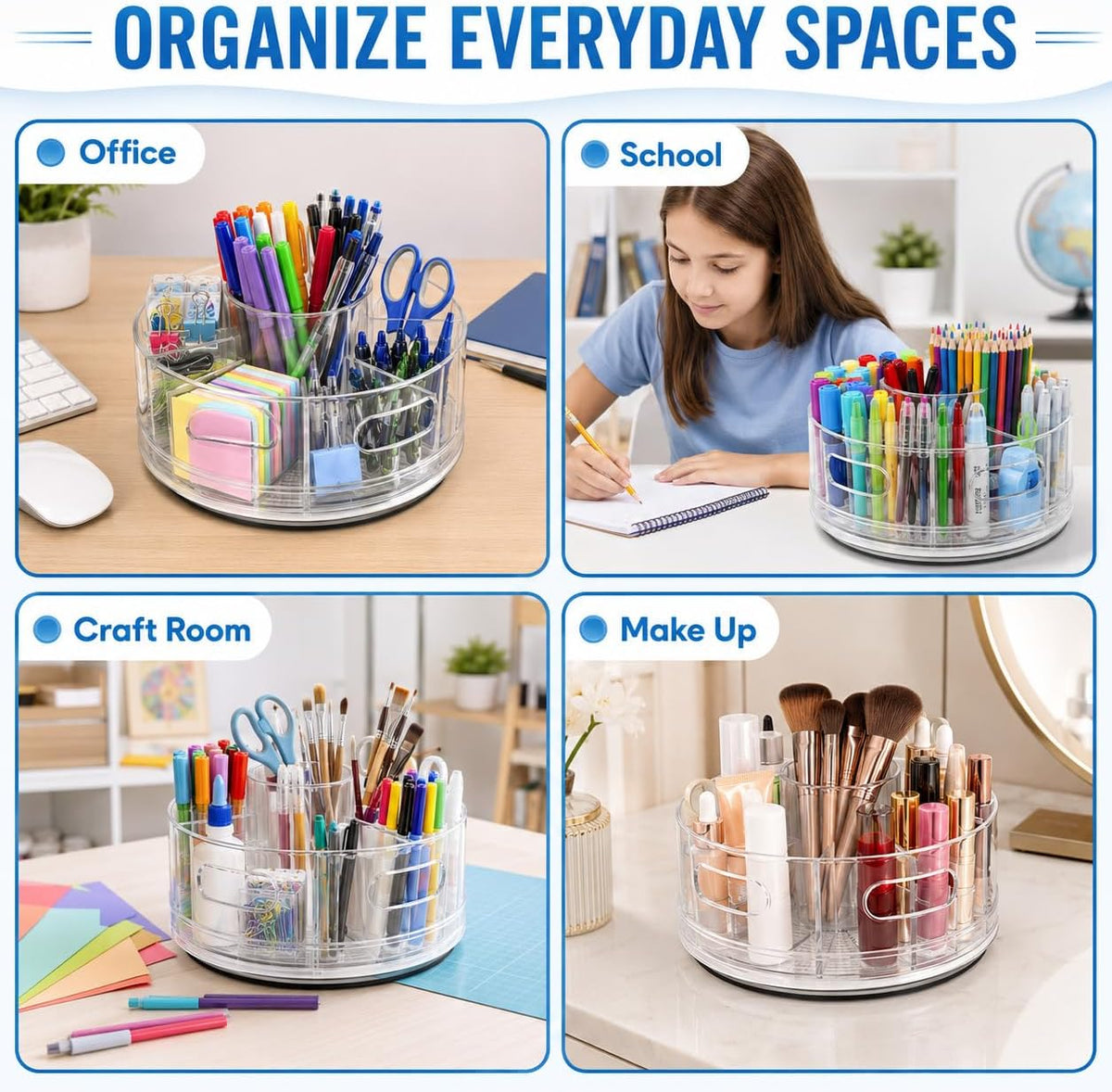 CraftGenes Clear Rotating Organizer, Acrylic Pen Holder, Marker Organizer