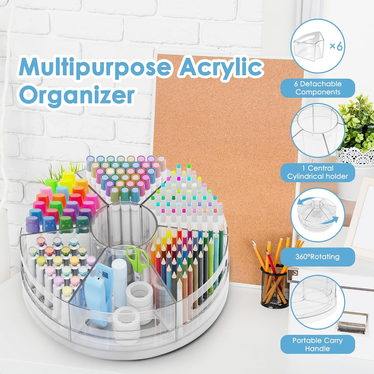 CraftGenes Clear Rotating Organizer, Acrylic Pen Holder, Marker Organizer
