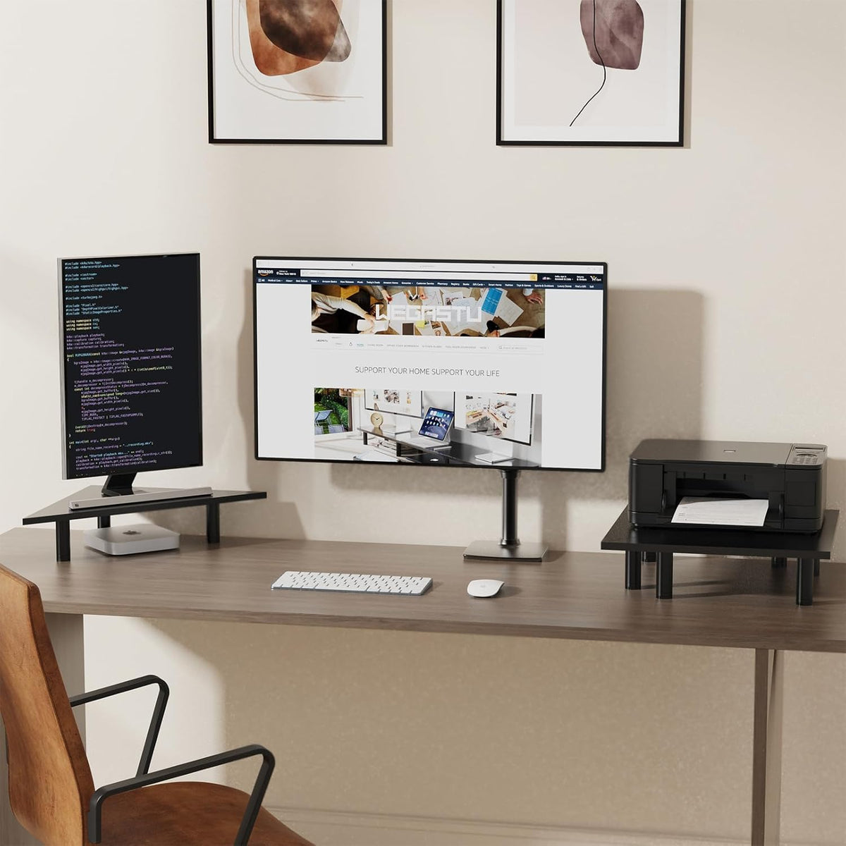 2 Pack White Corner Monitor Stand, Triangle/Square Adjustable Height Riser, 27-inch Universal Desktop Shelf for Computer, Laptop, PC, iMac, Printer (Black)