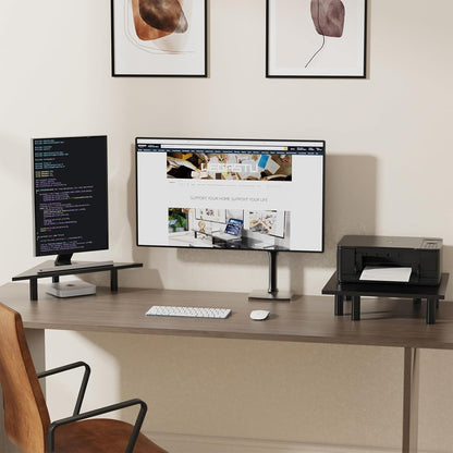 2 Pack White Corner Monitor Stand, Triangle/Square Adjustable Height Riser, 27-inch Universal Desktop Shelf for Computer, Laptop, PC, iMac, Printer (Black)