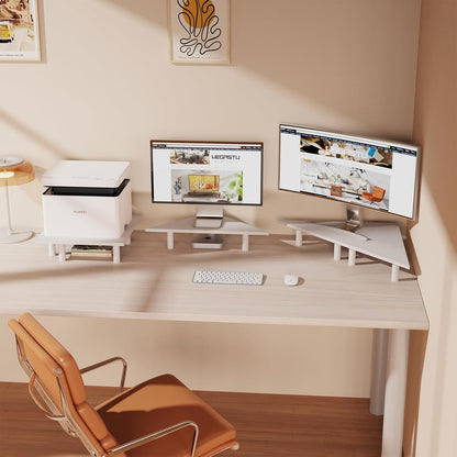 2 Pack White Corner Monitor Stand, Triangle/Square Adjustable Height Riser, 27-inch Universal Desktop Shelf for Computer, Laptop, PC, iMac, Printer (Black)