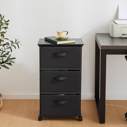 Dresser Storage with 3 Drawers, Fabric Dresser Tower, Vertical Storage Unit for Bedroom, Closet, Office, Black