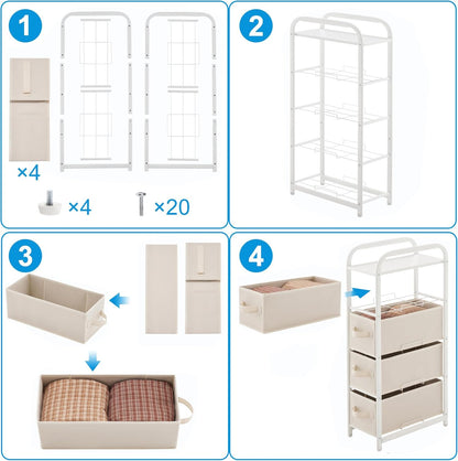 Dresser Storage with 3 Drawers, Fabric Dresser Tower, Vertical Storage Unit for Bedroom, Closet, Office, Black