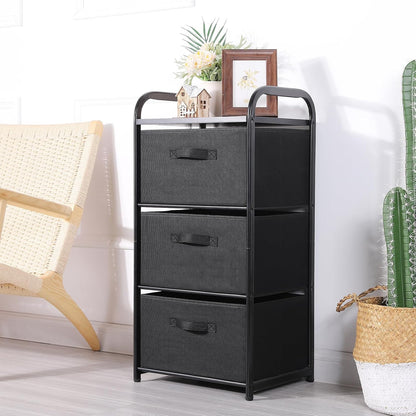Dresser Storage with 3 Drawers, Fabric Dresser Tower, Vertical Storage Unit for Bedroom, Closet, Office, Black