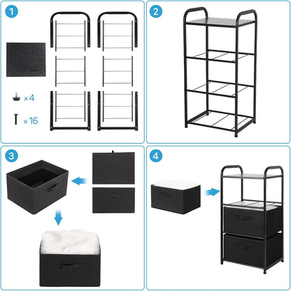 Dresser Storage with 3 Drawers, Fabric Dresser Tower, Vertical Storage Unit for Bedroom, Closet, Office, Black