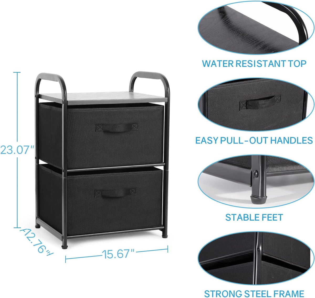 Dresser Storage with 3 Drawers, Fabric Dresser Tower, Vertical Storage Unit for Bedroom, Closet, Office, Black