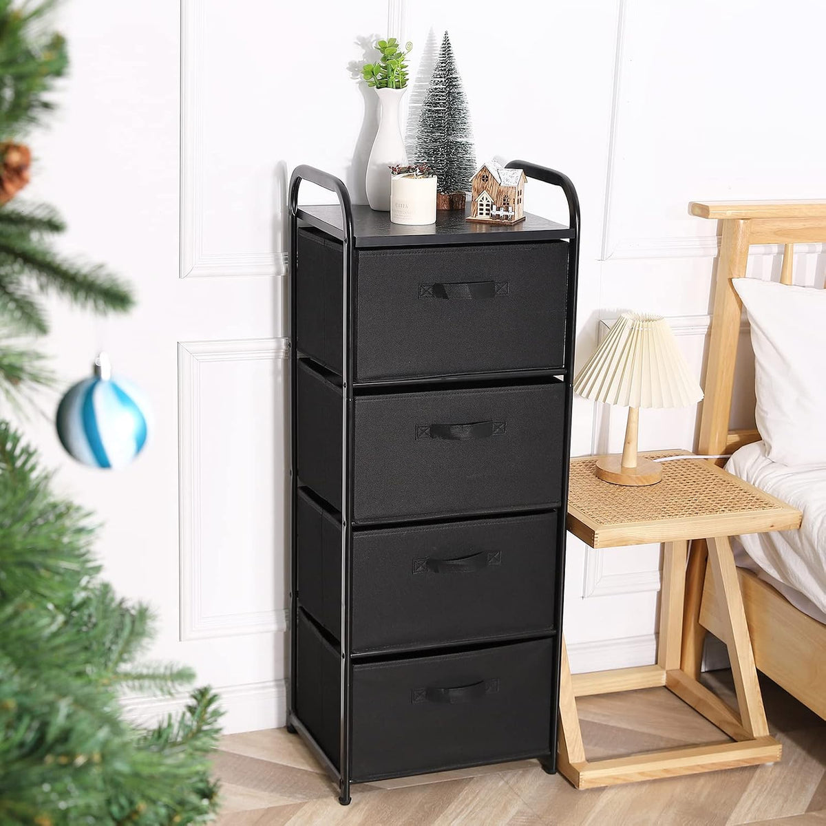 Dresser Storage with 3 Drawers, Fabric Dresser Tower, Vertical Storage Unit for Bedroom, Closet, Office, Black